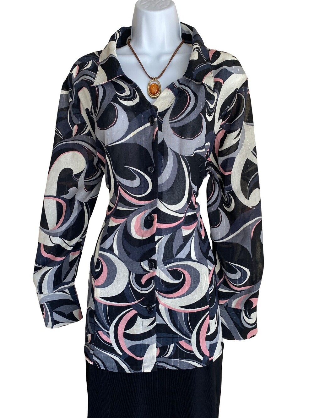 VTG Dressbarn Women's Plus Size 1X Button Up Tunic Blouse Whimsigoth Artsy Fall